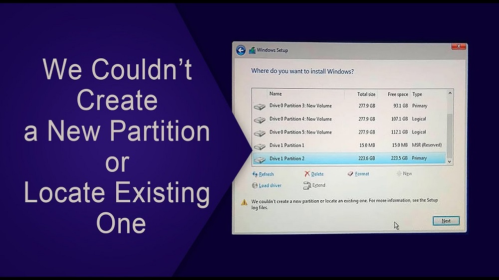 رفع ارور we couldn't create a new partition پارتیشن در نصب ویندوز