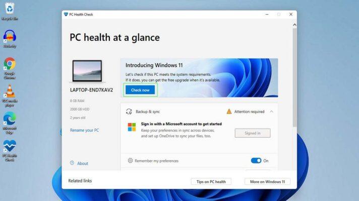 بررسی امکان نصب ویندوز 11 با برنامه PC Health Check